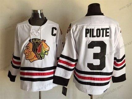 Herren Chicago Blackhawks #3 Pierre Pilote CCM Vintage Trikots – Weiß