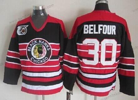 Herren Chicago Blackhawks #30 Ed Belfour Pinstripe 75Th Retro CCM Trikots – Schwarz