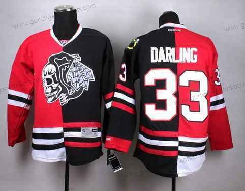 Herren Chicago Blackhawks #33 Scott Darling Two Tone With Skulls Trikots – Rot Schwarz