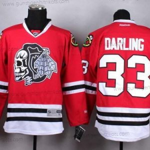 Herren Chicago Blackhawks #33 Scott Darling With Skulls Trikots – Rot Schwarz