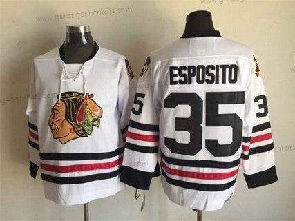 Herren Chicago Blackhawks #35 Tony Esposito CCM Vintage Trikots Version 2 – Weiß