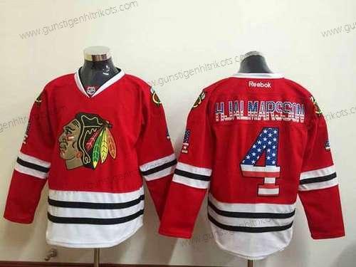 Herren Chicago Blackhawks #4 Niklas Hjalmarsson USA Flag Trikots – Rot