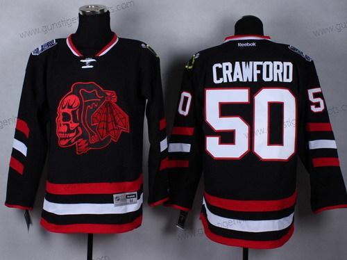 Herren Chicago Blackhawks #50 Corey Crawford 2014 Stadium Series With Skulls Trikots – Schwarz Rot