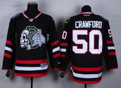 Herren Chicago Blackhawks #50 Corey Crawford 2014 Stadium Series With Skulls Trikots – Schwarz