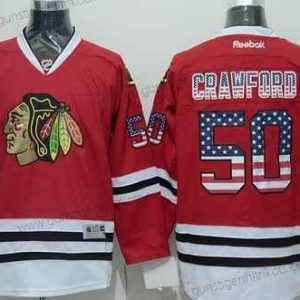 Herren Chicago Blackhawks #50 Corey Crawford USA Flag Trikots – Rot