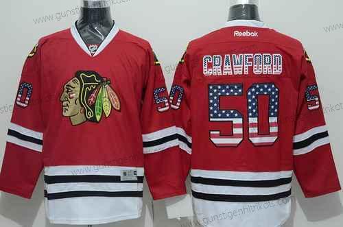 Herren Chicago Blackhawks #50 Corey Crawford USA Flag Trikots – Rot