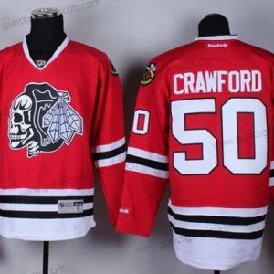 Herren Chicago Blackhawks #50 Corey Crawford With Skulls Trikots – Rot Schwarz