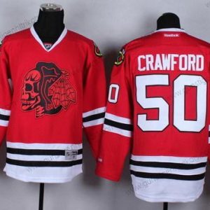 Herren Chicago Blackhawks #50 Corey Crawford With Skulls Trikots – Rot