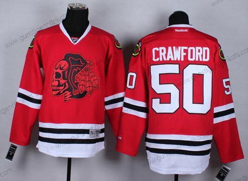 Herren Chicago Blackhawks #50 Corey Crawford With Skulls Trikots – Rot