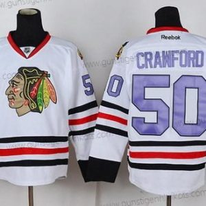 Herren Chicago Blackhawks #50 Corey Crawford With Trikots – Weiß Lila