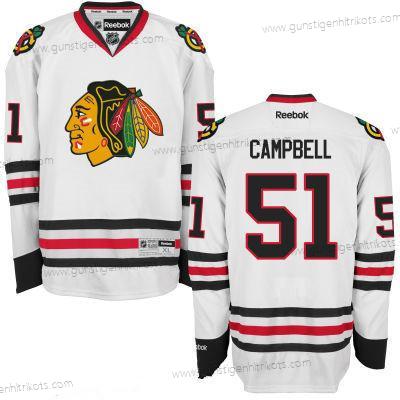 Herren Chicago Blackhawks #51 Brian Campbell Hockey Strickerei NHL Trikots – Weiß