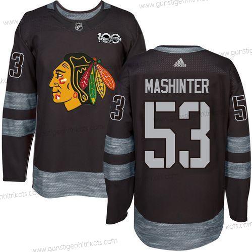 Herren Chicago Blackhawks #53 Brandon Mashinter 1917-2017 100th Jahrestag Strickerei NHL Trikots – Schwarz