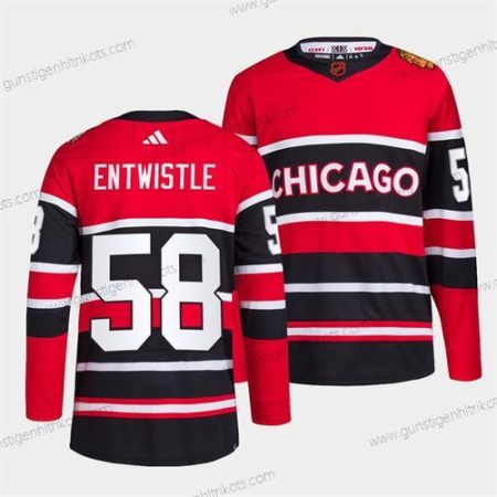 Herren Chicago Blackhawks #58 Mackenzie Entwistle 2022 Rückseite Retro Strickerei Trikots – Rot Schwarz