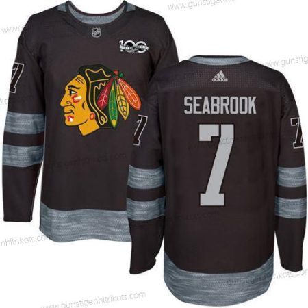 Herren Chicago Blackhawks #7 Brent Seabrook 1917-2017 100th Jahrestag Strickerei NHL Trikots – Schwarz