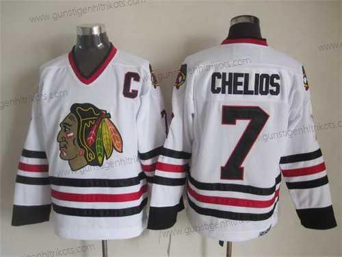 Herren Chicago Blackhawks #7 Chris Chelios CCM Vintage Trikots – Weiß