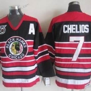 Herren Chicago Blackhawks #7 Chris Chelios Pinstripe 75Th Retro CCM Trikots – Schwarz