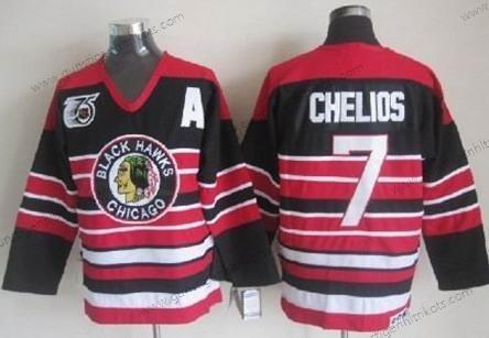 Herren Chicago Blackhawks #7 Chris Chelios Pinstripe 75Th Retro CCM Trikots – Schwarz