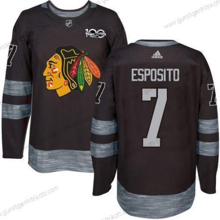 Herren Chicago Blackhawks #7 Tony Esposito 1917-2017 100th Jahrestag Strickerei NHL Trikots – Schwarz