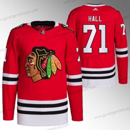 Herren Chicago Blackhawks #71 Taylor Hall Strickerei Hockey Trikots – Rot