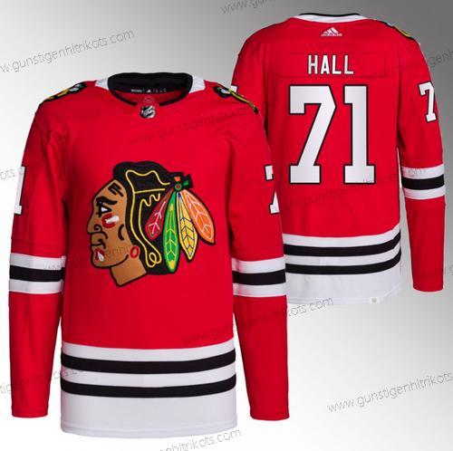 Herren Chicago Blackhawks #71 Taylor Hall Strickerei Hockey Trikots – Rot