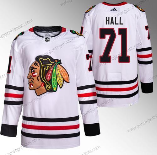 Herren Chicago Blackhawks #71 Taylor Hall Strickerei Hockey Trikots – Weiß