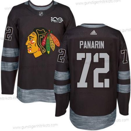 Herren Chicago Blackhawks #72 Artemi Panarin 1917-2017 100th Jahrestag Strickerei NHL Trikots – Schwarz