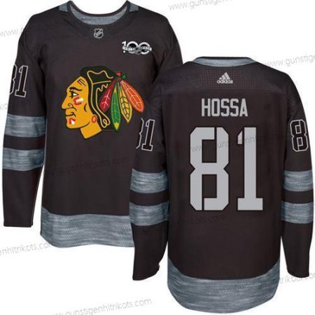 Herren Chicago Blackhawks #81 Marian Hossa 1917-2017 100th Jahrestag Strickerei NHL Trikots – Schwarz