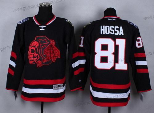 Herren Chicago Blackhawks #81 Marian Hossa 2014 Stadium Series With Skulls Trikots – Schwarz Rot