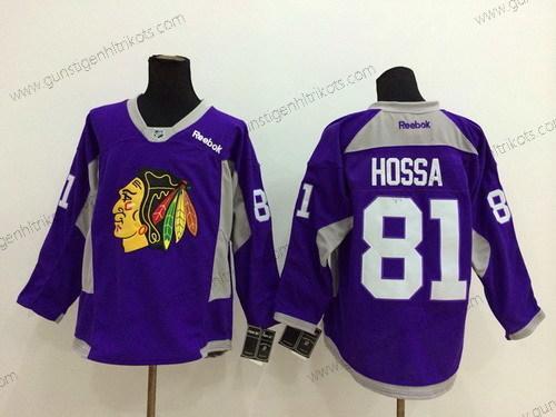 Herren Chicago Blackhawks #81 Marian Hossa 2014 Training Trikots – Lila