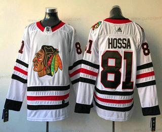 Herren Chicago Blackhawks #81 Marian Hossa 2017-2018 Hockey Strickerei NHL Trikots – Weiß