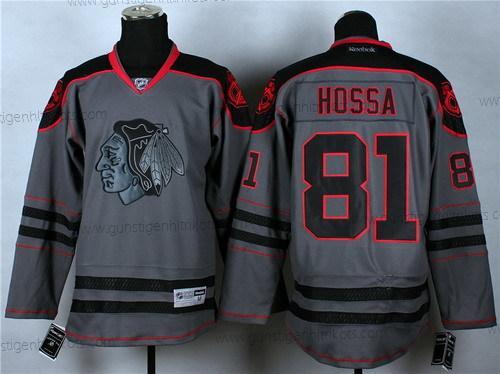 Herren Chicago Blackhawks #81 Marian Hossa Charcoal Trikots – Grau