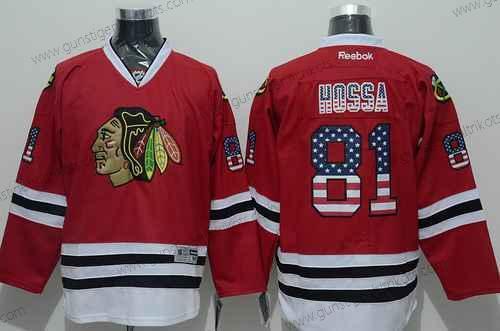 Herren Chicago Blackhawks #81 Marian Hossa USA Flag Trikots – Rot