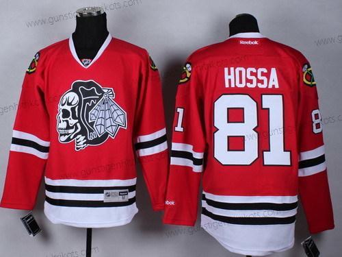 Herren Chicago Blackhawks #81 Marian Hossa With Skulls Trikots – Rot Schwarz