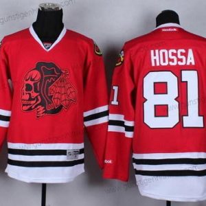 Herren Chicago Blackhawks #81 Marian Hossa With Skulls Trikots – Rot