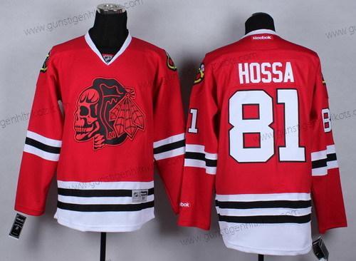 Herren Chicago Blackhawks #81 Marian Hossa With Skulls Trikots – Rot