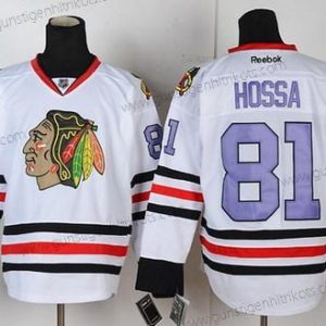 Herren Chicago Blackhawks #81 Marian Hossa With Trikots – Weiß Lila