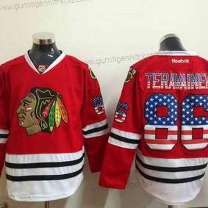 Herren Chicago Blackhawks #86 Teuvo Teravainen USA Flag Trikots – Rot