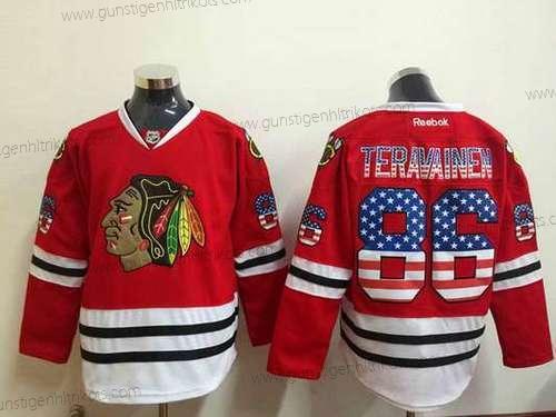 Herren Chicago Blackhawks #86 Teuvo Teravainen USA Flag Trikots – Rot