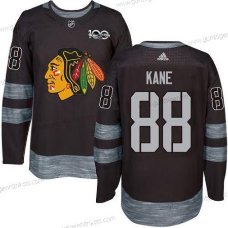 Herren Chicago Blackhawks #88 Patrick Kane 1917-2017 100th Jahrestag Strickerei NHL Trikots – Schwarz