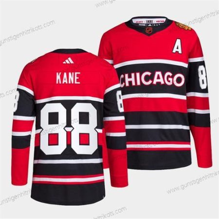 Herren Chicago Blackhawks #88 Patrick Kane 2022 Rückseite Retro Strickerei Trikots – Rot Schwarz