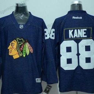 Herren Chicago Blackhawks #88 Patrick Kane Denim Fabric Hockey Trikots – Marineblau Blau