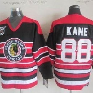 Herren Chicago Blackhawks #88 Patrick Kane Pinstripe 75Th Retro CCM Trikots – Schwarz