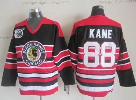 Herren Chicago Blackhawks #88 Patrick Kane Pinstripe 75Th Retro CCM Trikots – Schwarz