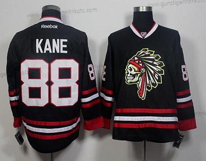 Herren Chicago Blackhawks #88 Patrick Kane The Indians Skulls Trikots – Schwarz