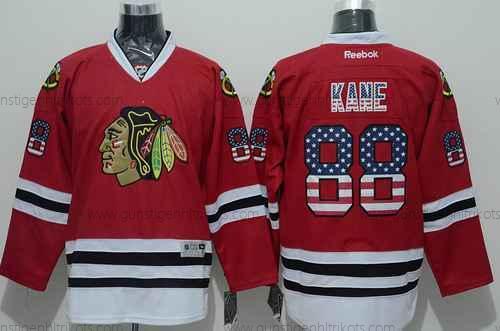 Herren Chicago Blackhawks #88 Patrick Kane USA Flag Trikots – Rot