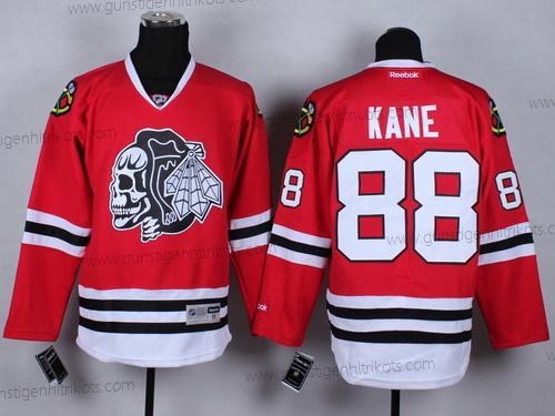 Herren Chicago Blackhawks #88 Patrick Kane With Skulls Trikots – Rot Schwarz