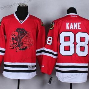 Herren Chicago Blackhawks #88 Patrick Kane With Skulls Trikots – Rot