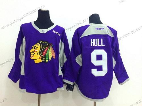 Herren Chicago Blackhawks #9 Bobby Hull 2014 Training Trikots – Lila