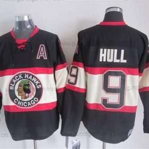 Herren Chicago Blackhawks #9 Bobby Hull Ausweichtrikot CCM Vintage Trikots – Schwarz