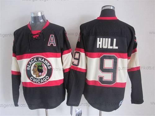 Herren Chicago Blackhawks #9 Bobby Hull Ausweichtrikot CCM Vintage Trikots – Schwarz